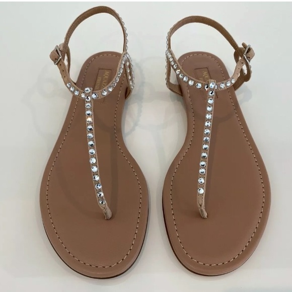 AQUAZZURA ALMOST BARE BEIGE CRYSTAL SANDALS SIZE IT 37.5 / US 7.5 NEW IN BOX! - Picture 12 of 16